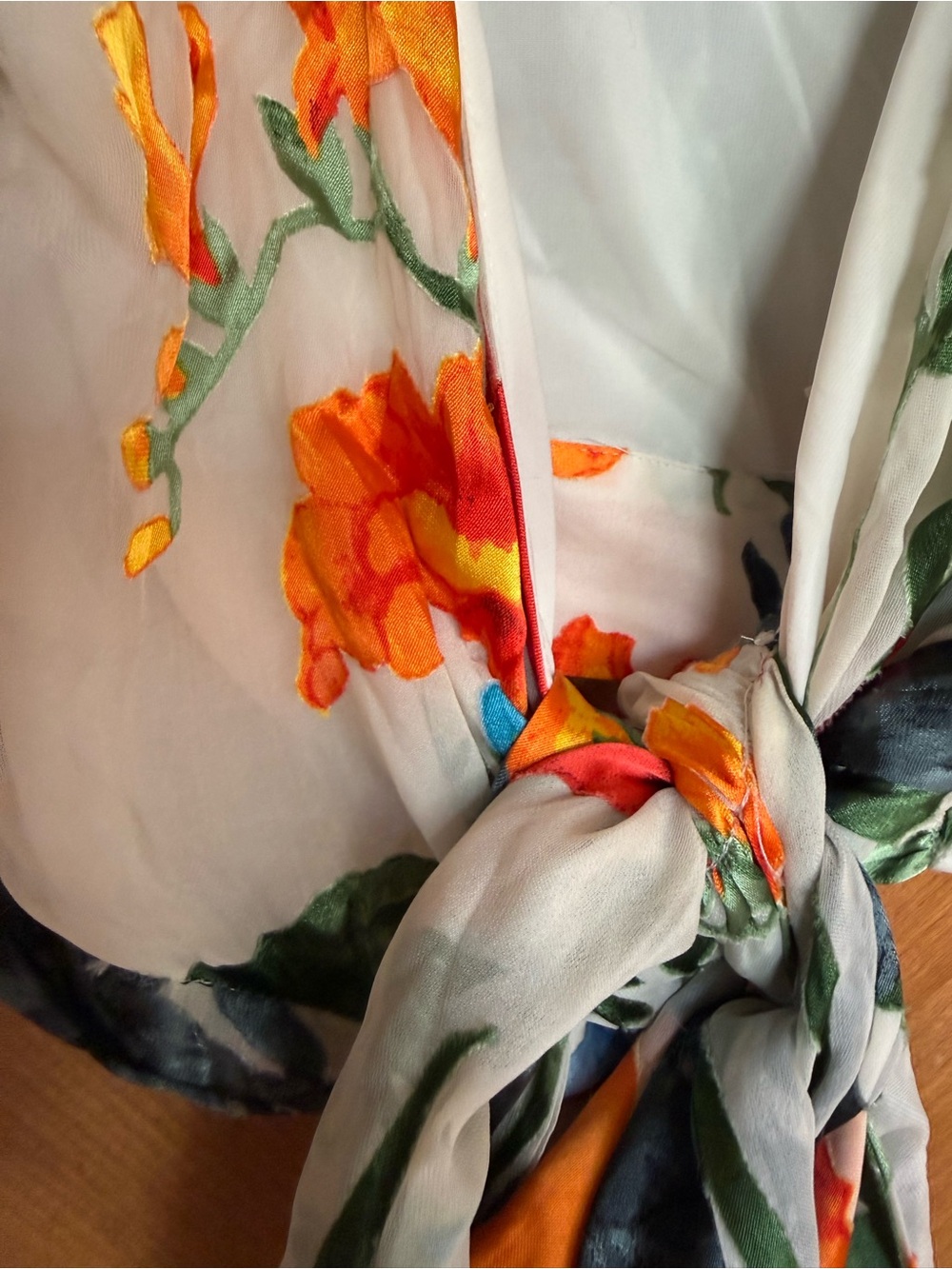 Alice + Olivia Floral Wrap Top in Cream, Red, Yellow, Green - Picture 5 of 10